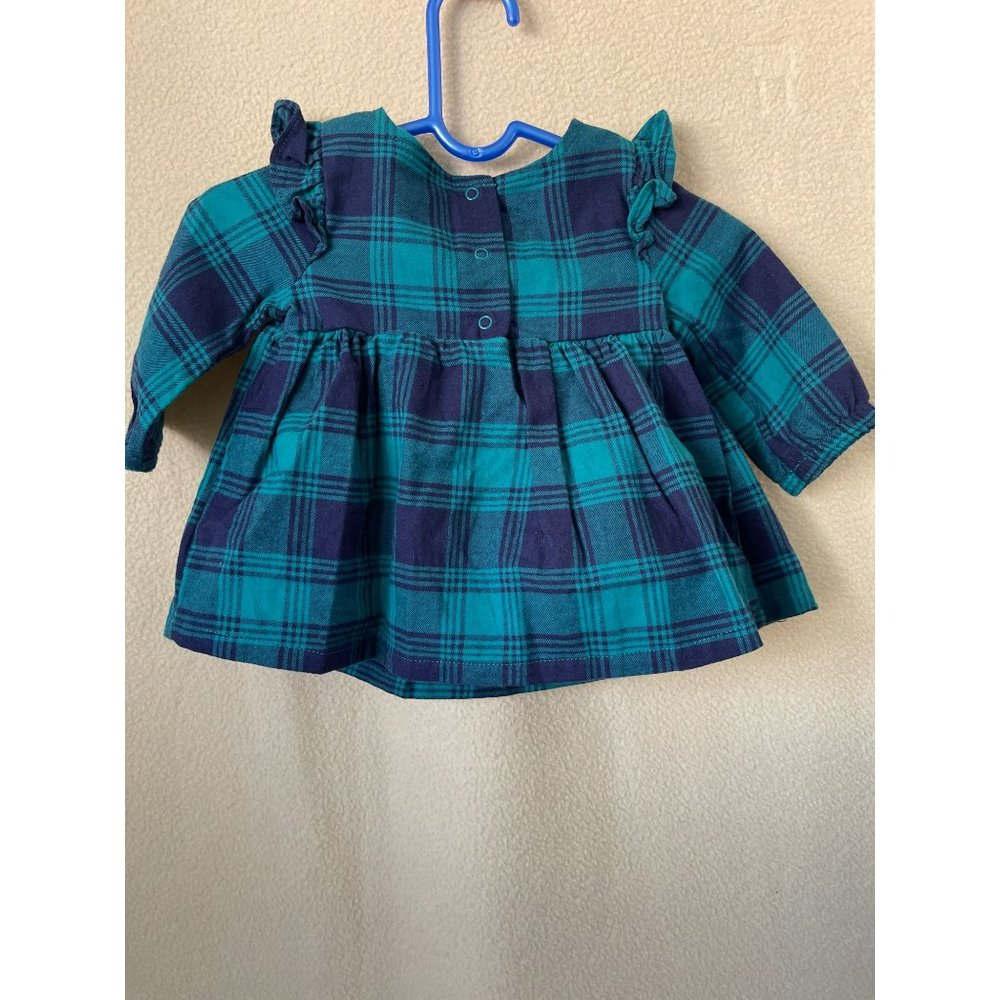 Cat & Jack Infant Blue/Green Plaid Flannel Ruffle Neck Dress - Picture 4 of 10